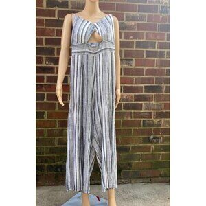 Moon & Sky Women Sleeveless Jumpsuit Size M,Striped,Zipper,Wide Leg